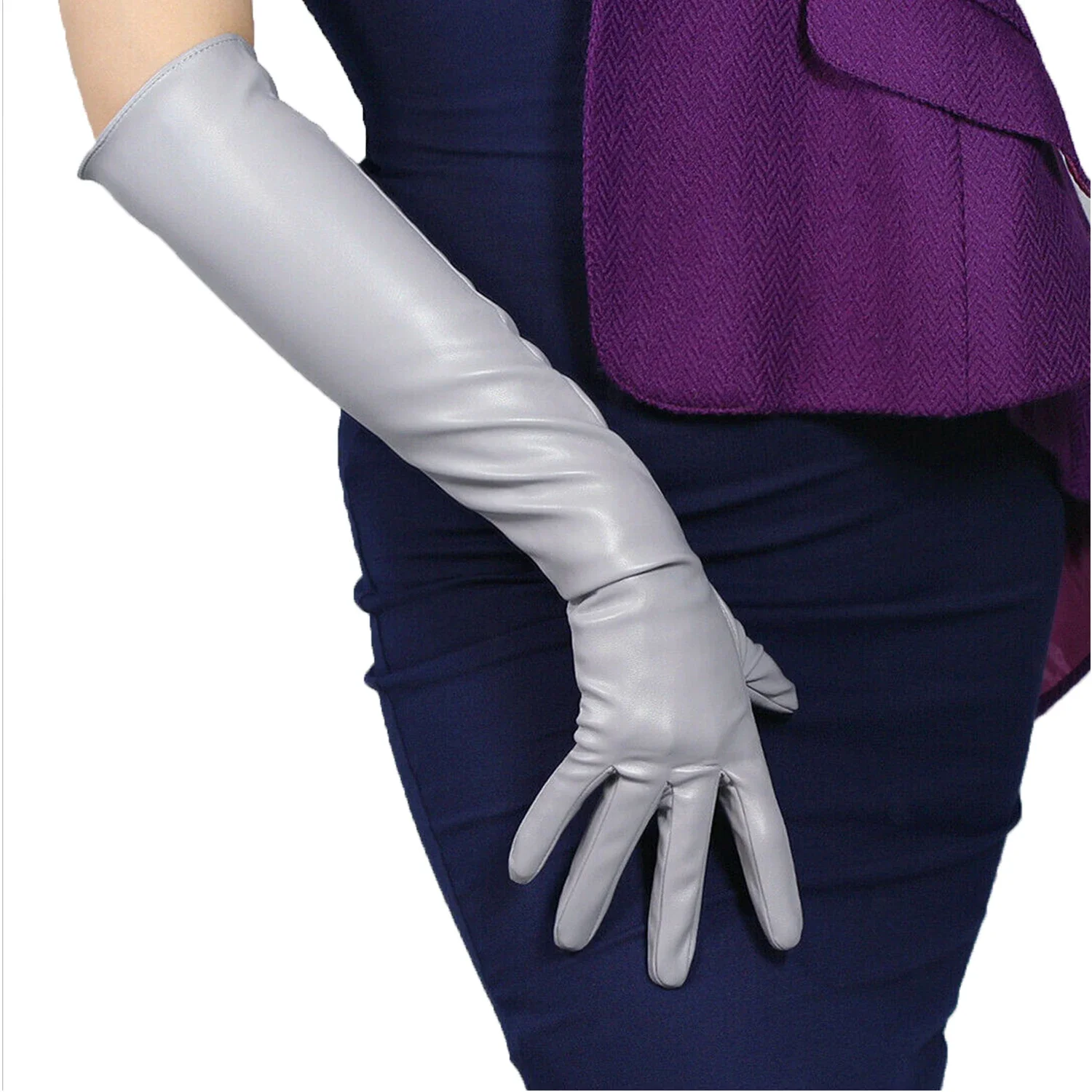 

Длинные кожаные перчатки DooWay Light Silver Gray из искусственной кожи (PU), 20 дюймов (50 см), серые, для вечерних мероприятий, вождения, модные, для косплея и костюмов