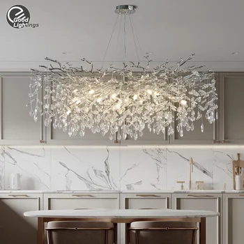 Modern Krom Kristal Tavan Avize Aydınlatma Yemek Oturma Odası Yatak Odası Mutfak Yuvarlak Şube Kristal Avizeler