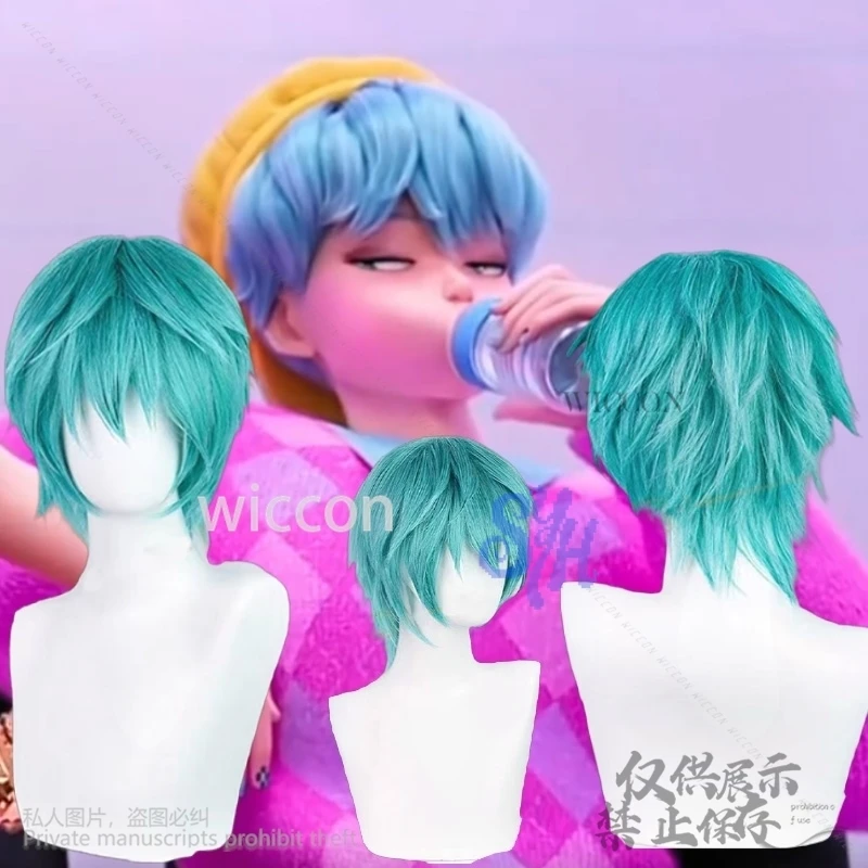 

Saja Boy Baby Kpop Group Anime Movie Demon Cosplay Y2K Fashion Wig Short Blue Green Hair Cos Jirai Kei Heat Resistant Halloween