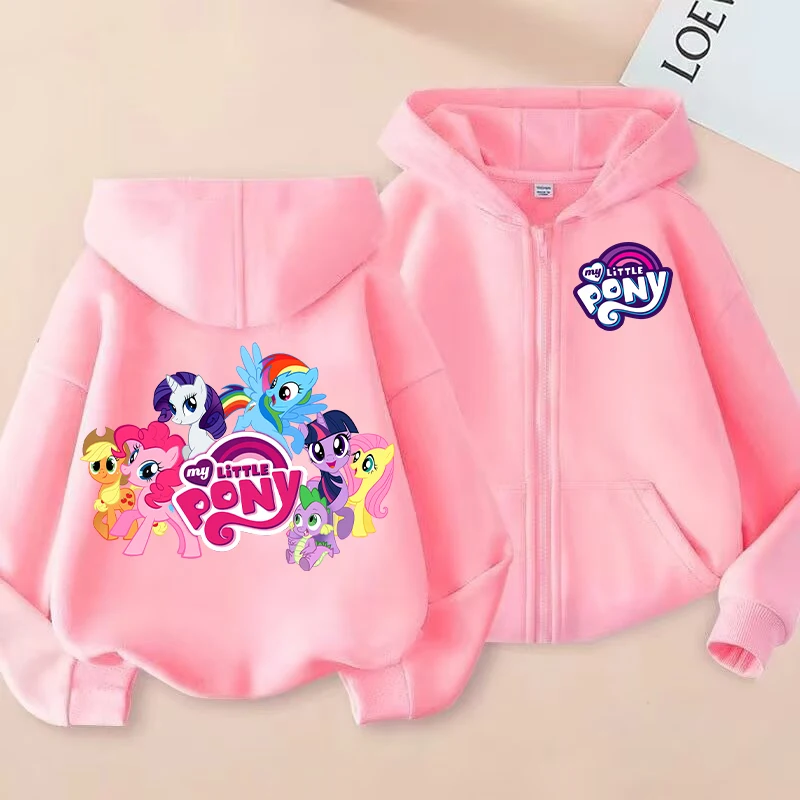 Sudadera con capucha para niños My Little Ponys, abrigo con estampado de dibujos animados Kawaii, sudadera con capucha con cremallera, chaqueta informal de otoño para niños, ropa de invierno para niñas