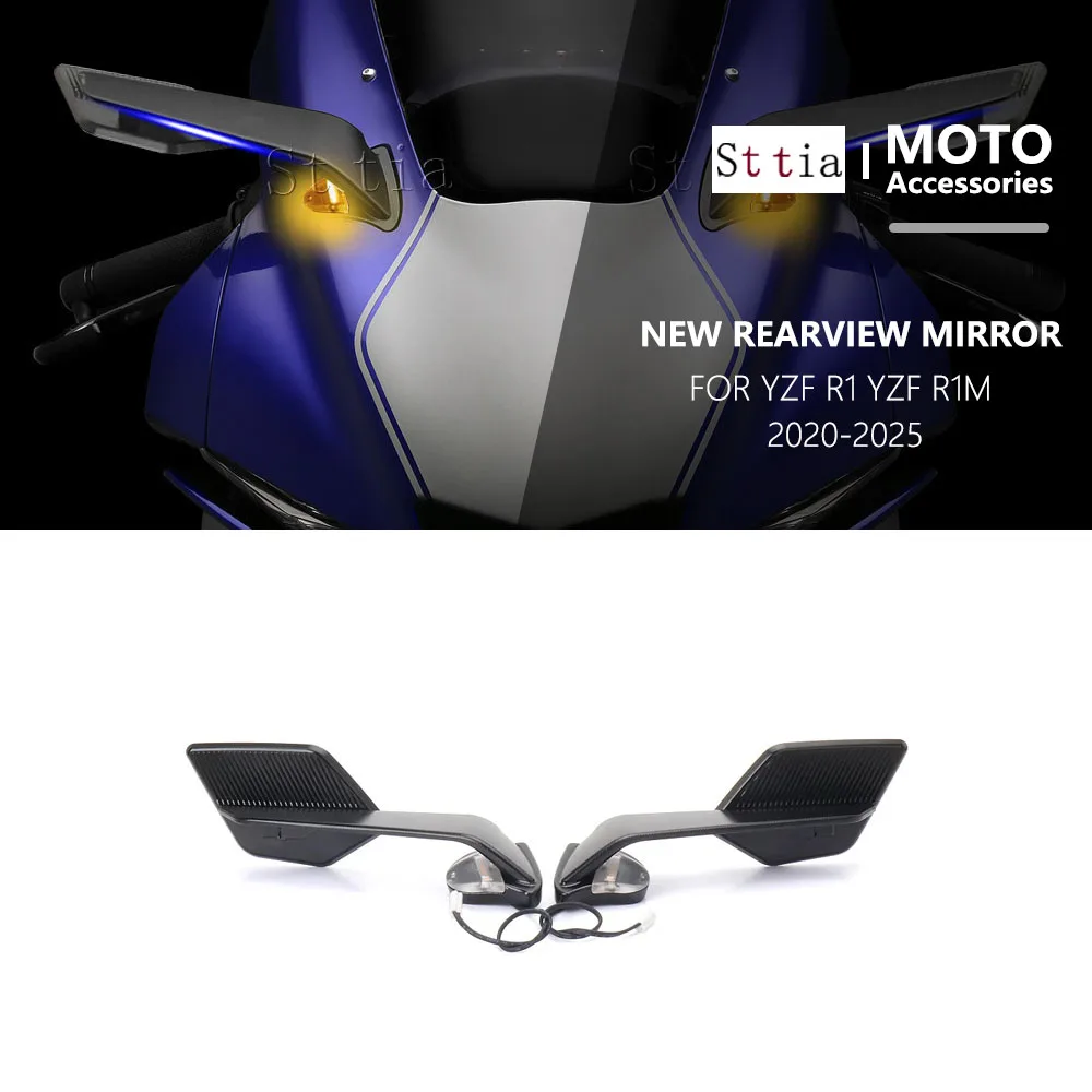 

New 2025 Motorcycle Rearview Mirror Fit For Yamaha YZF R1 YZF R1M 2020-2024 With LED lights Rearview Mirrors Stealth Mirror
