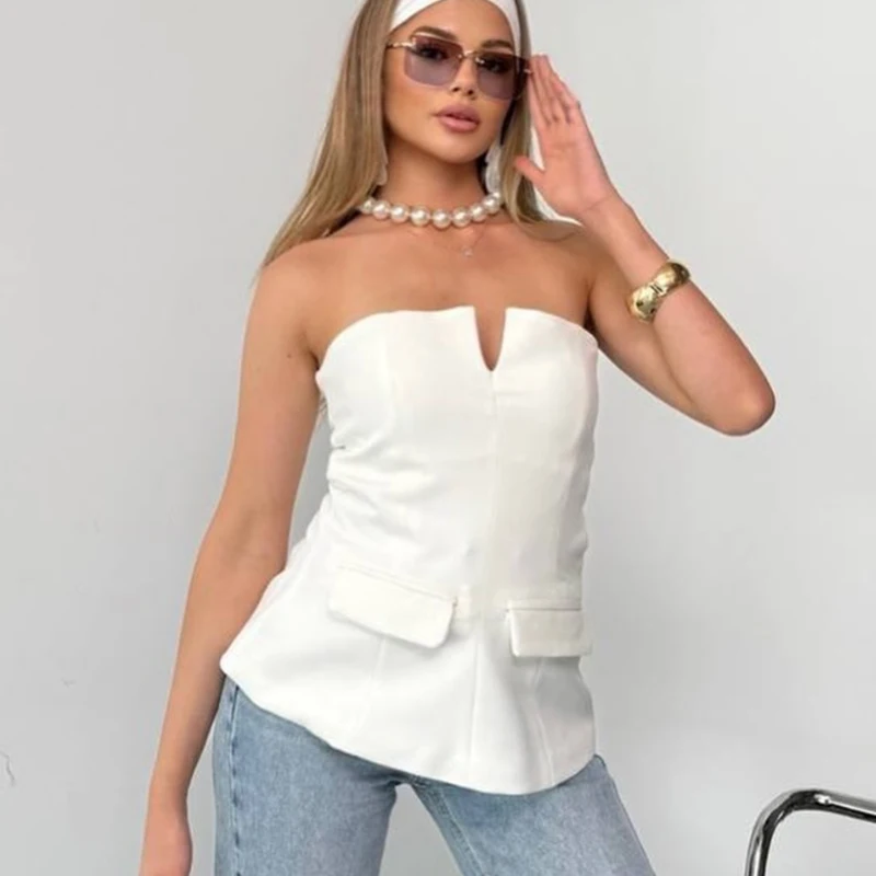 HXAO المرأة مشد صديرية دائرية حمالة المحاصيل الأعلى أنثى قبالة الكتف مثير تانك القمم للمرأة عارية الذراعين أسود أبيض قطع علوية للحفلات