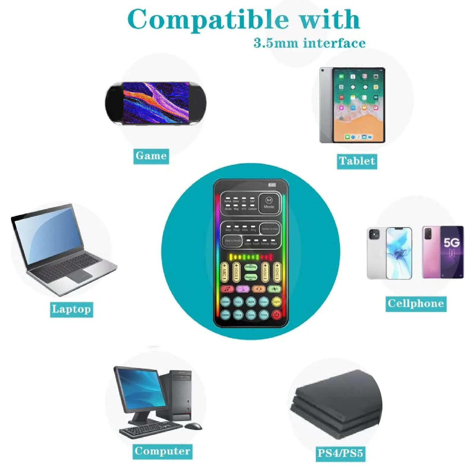 Voice Disguiser Multiple Connection Modes Black Handheld Voice Changer 8 Built in Sound Effects Portable for Live Streaming