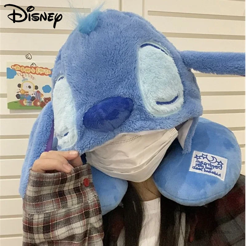 Disney Cartoon Stitch Winnie Bear Couple U Shaped Pillow Memory Cotton With Hat Airplane Long Distance Travel Sleeping Pillows