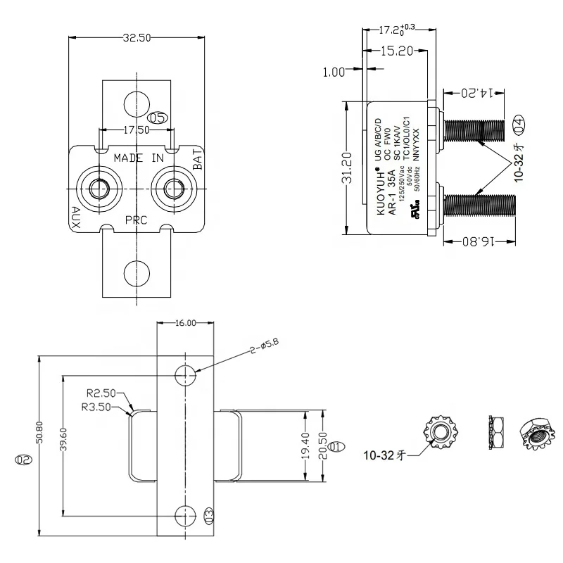 Kuoyuh DC 12V 10-50A Amp Circuit Breaker Cover Dual Battery Fuse Automatic Auto Reset For Marine Truck