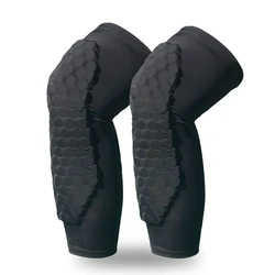 (2XS-2XL)1 Pair Kids Teen Adult Long Honeycomb Basketball MTB Knee Pad Anti-collision Football Calf Leg Sleeves Sport Knee Brace