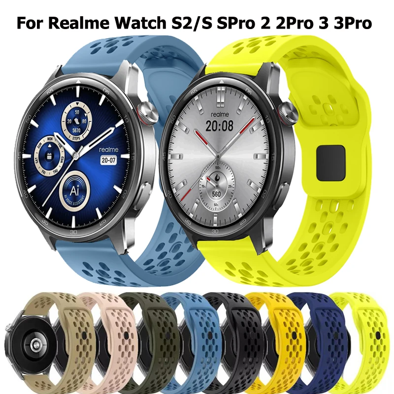 22mm Nefes Silikon Kayış Realme İzle S2 Spor Bilezik Correa Realme İzle S SPro 2 2Pro 3 3Pro Dizo D2 Band
