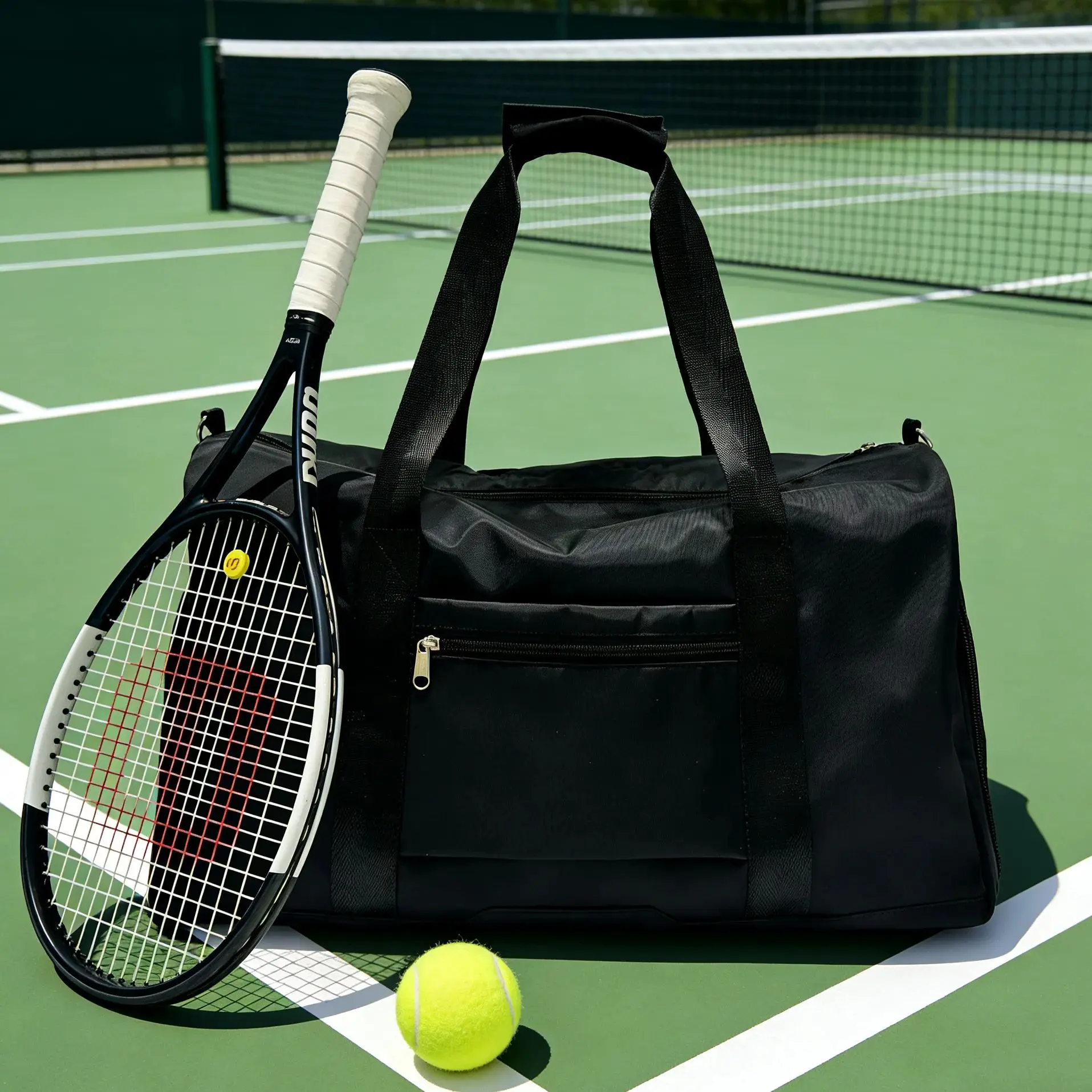 Jusenda Multi-functional Black Sports Tennis Racket Clothing Bag Waterproof Yoga Mat Travel Bag with Separate Shoe Compartment