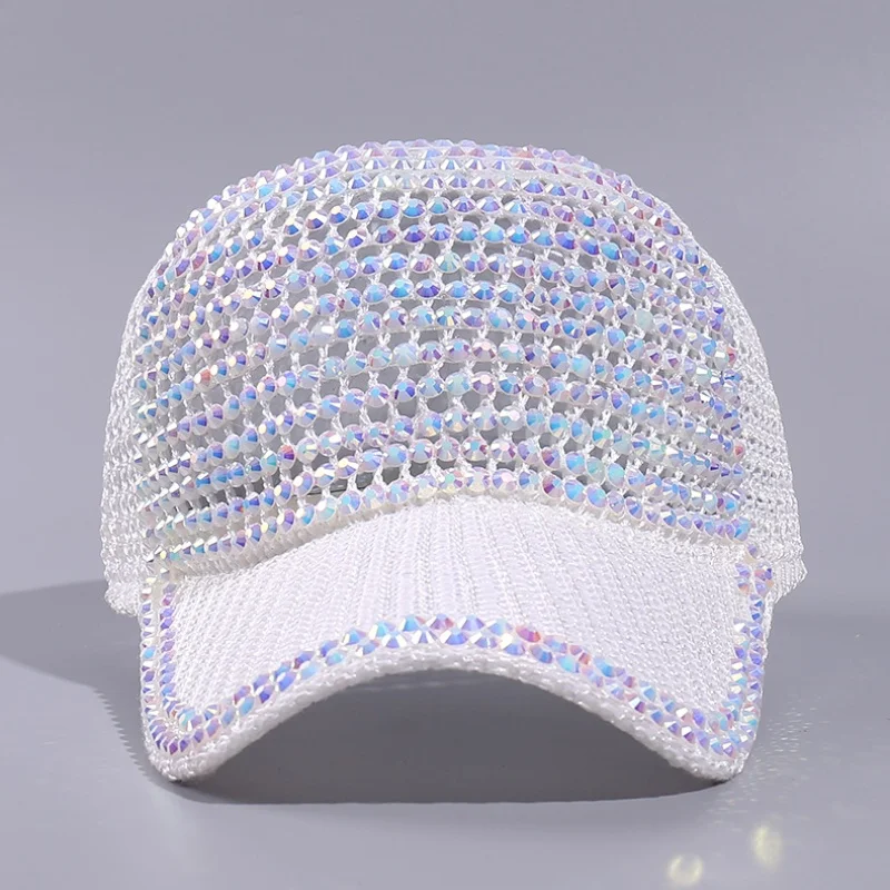 1pcs New mesh rhinestone baseball cap Outdoor sports breathable visor Travel sunscreen cap Stage performance, holiday party cap