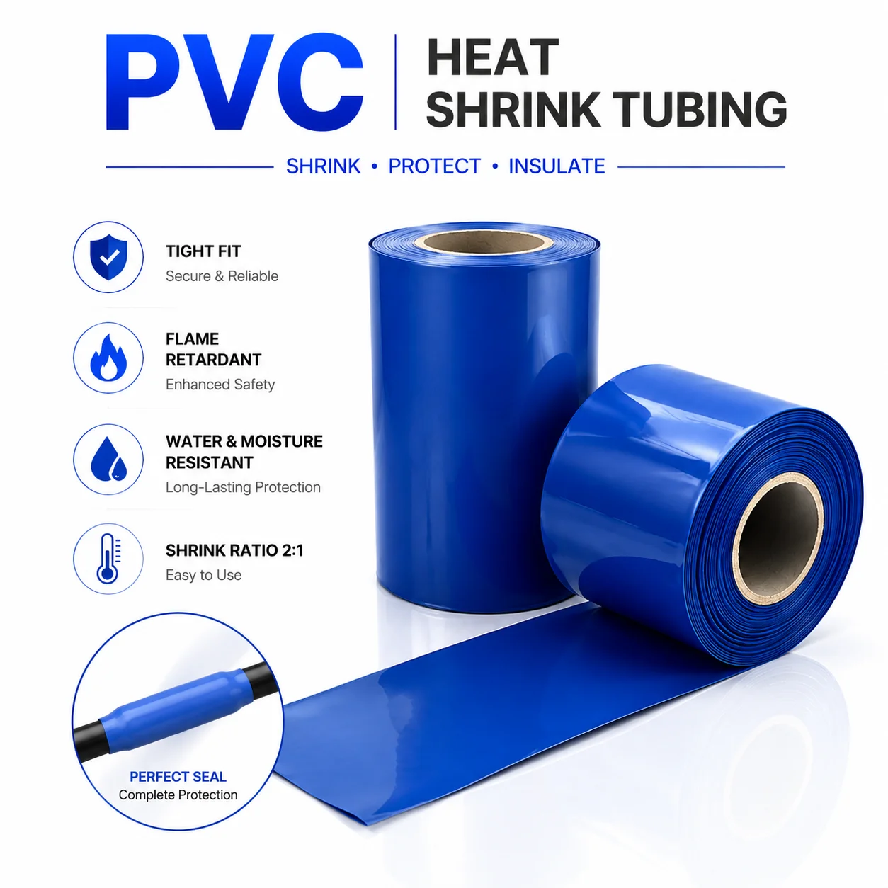 Data Cable Damage Repair Shrink Tube Blue PVC Heat Shrink Tube 30mm-100mm Wide Shrinkage Uniform