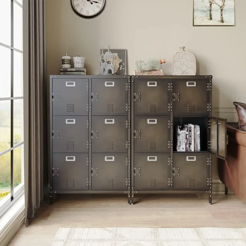 Rustic Metal Storage Cabinet with Shelf, Lockable Doors and Hanging Rod, Industrial Locker Cabinet for Living Room, Bedroom