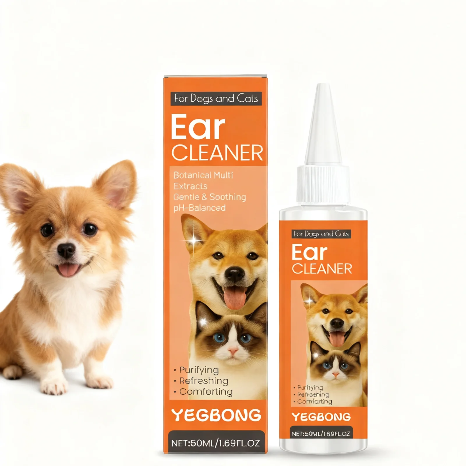 Yegbong Haustier-Ohrreiniger-Tropfen für Hunde, 50 ml – Entfernung von Ohrenschmalz, Geruchsbeseitigung, feuchtigkeitsspendende Ohrenpflege