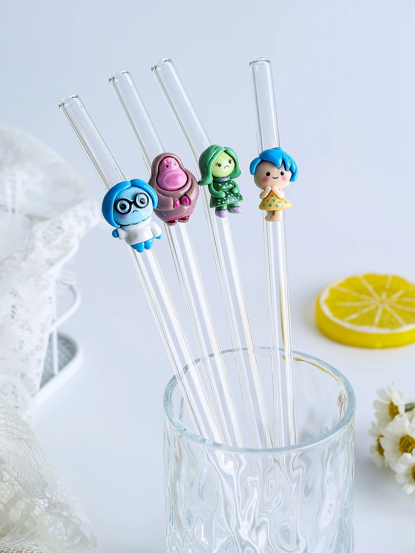 1/2/5 Stück verträumtes Mädchen-Glasstroh, handgefertigtes Cartoon-Design für Kaffee-Cocktails, süße Atmosphäre für Mottopartys, perfektes Geschenk