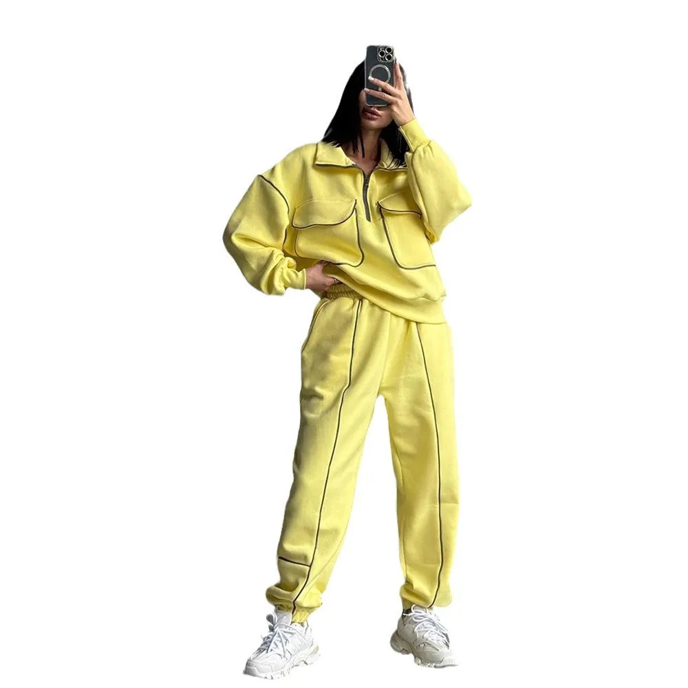 

AutumnWinter Tracksuit Comfortable Casual Streetwear Tracksuit Half Zip Oversized Tracksuit DeepPocket Pullover Pants Set