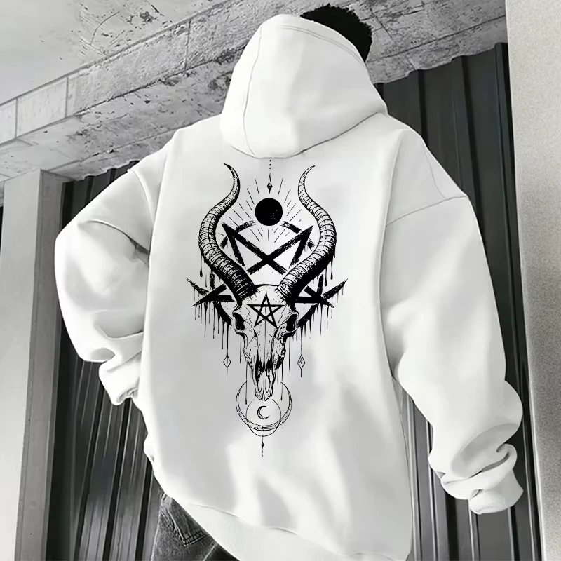

Men's Gothic Hoodies Demonic Horror Face Print Sweatshirt Streetwear Autumn Winter Male Top Casual Pullover 666 & Inverted Cross