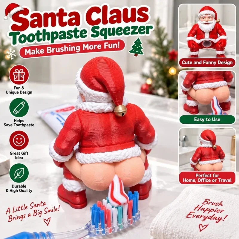 3D Printed Santa Claus Toothpaste Squeezer Christmas Decorative Tube Dispenser for Home Bathroom Holiday Decor