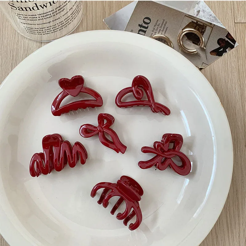 

New Ankerla Red Mini Hair Clip Women's Acrylic Glossy Finish Basic Hair Clip Premium-Feel Back-of-Head Shark Clip