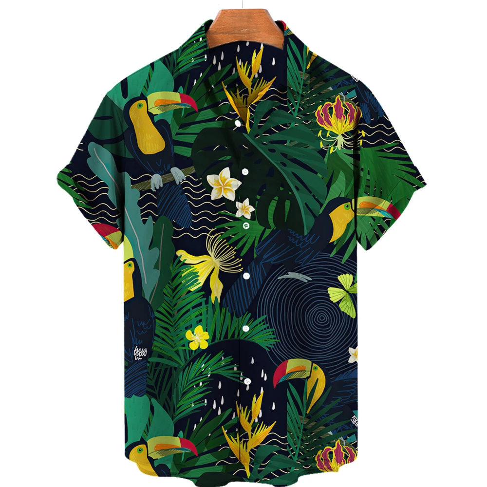 3D flamingo print men\'s shirt Hawaii loose breathable casual short-sleeve beach holiday