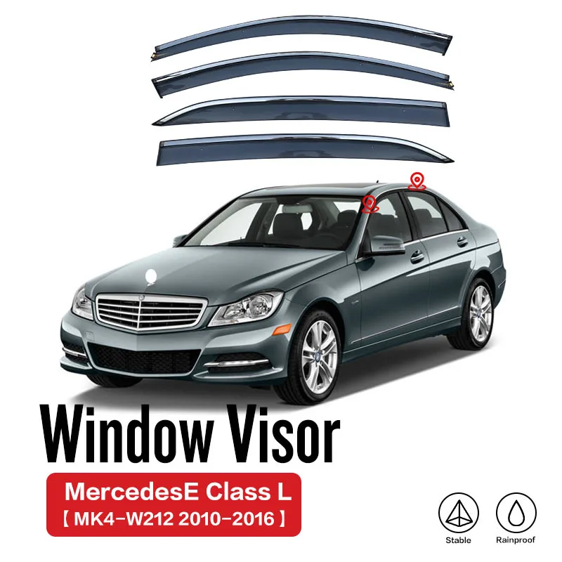 Fit For Mercedes E Class 10-16 W212 17-23 W213 Window Visor Awnings Shelters Sun Rain Wind Deflector Stainless Steel strip