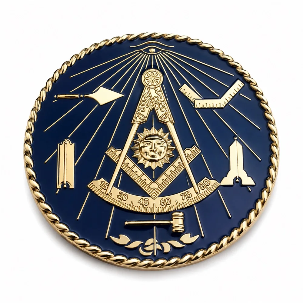 Past Master Tools Masonic Car Emblem Metal Gold Plated Freemason Symbol Car Badge Sticker with Red Adhesive, 3 Inches