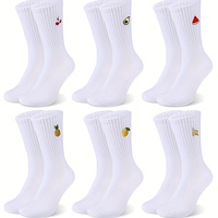 6 Pair White Tennis Socks Socks Women & Men Crew Socks with Pattern, EU 39-42 Sports Socks with Fruit Pattern, Unisex Sports Soc