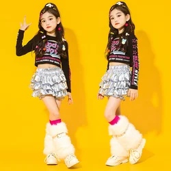 2024 New Jazz Modern Dance Costumes For Girls Sequin Loose Outfits Children Hip Hop Dance Performance Stage Clothing DQS16364