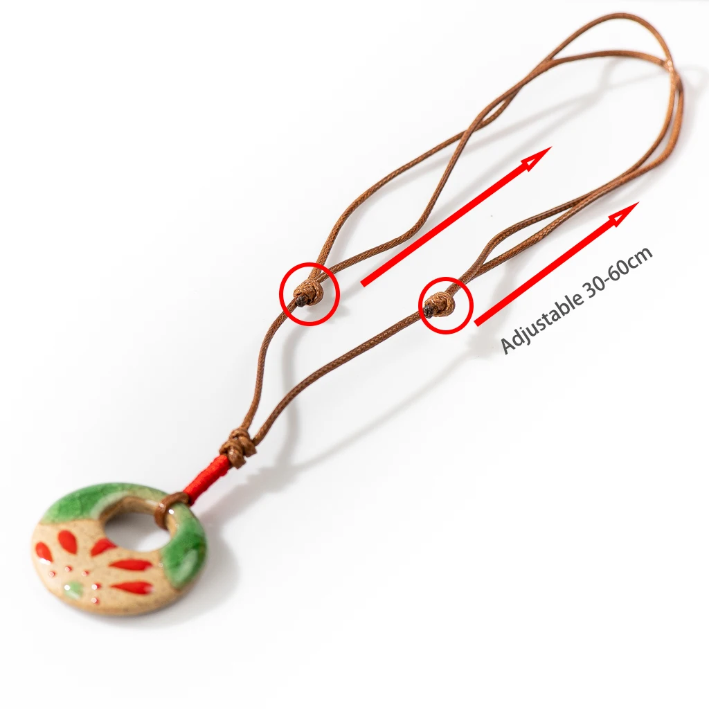 Vintage Hand-painted Porcelain Adjustable Handmade Ceramic Necklace Gift Pendant For Mon  Women XN620