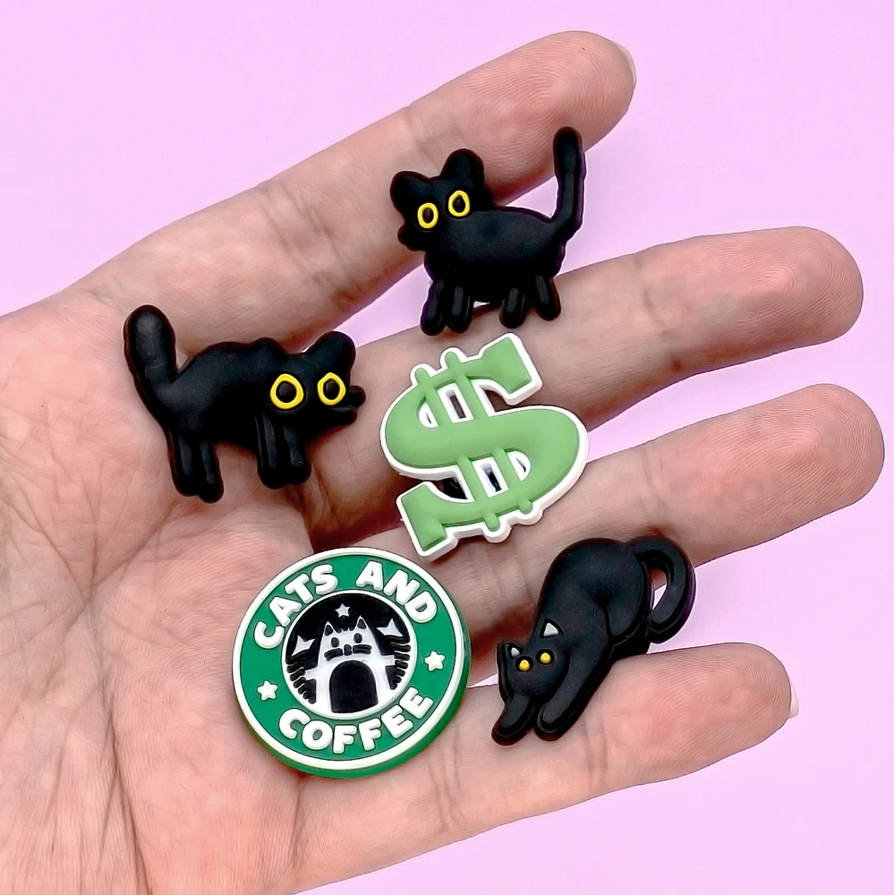 1pcs PVC Cats Charms for Clog Buckle Dollar Leaf Shoe Decorations Clips Accessories for Men Kids Favor Gifts Fit Wristband Gift image 6