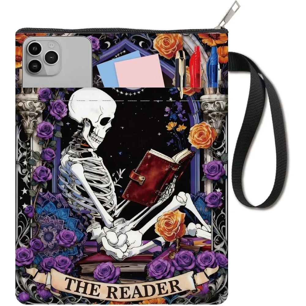 Rose Book Sleeve Book Covers Floral Moon Book Protector for Paperbacks Washable Fabric Cloth Pouch Bag with Zipper and Extra