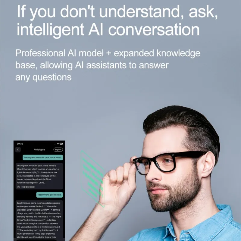 Cross Border Popular Anti Blue Light Multifunctional Music Sports Phone Calls Navigation Translation Bluetooth AI Smart Glasses