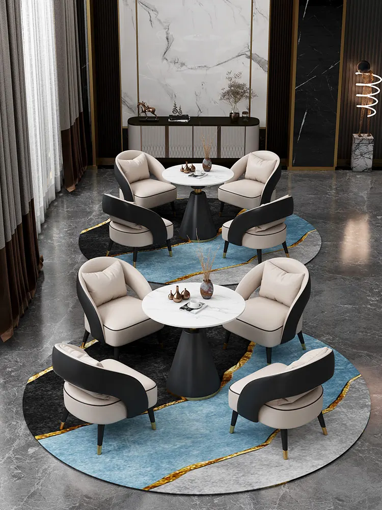 Light luxury modern sales office meeting guests small round table negotiation single consultation one table four