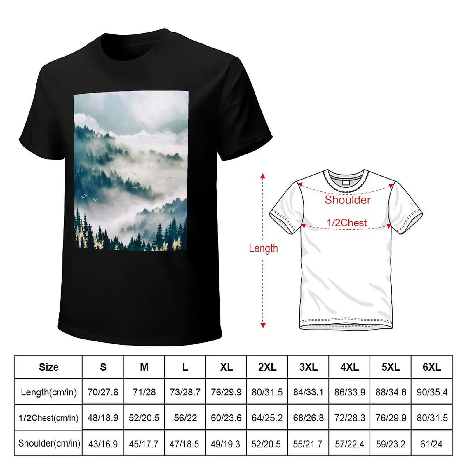 Misty Mountains T-Shirt Casual Loose Short Sleeve Tee for Men
