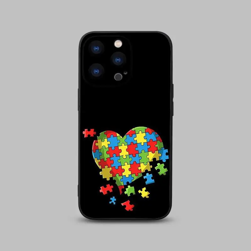 Autism Support Puzzle Phone Case For iPhone 15,14,13,12,11 Plus,Pro,Max,XR,XS,X,7,8 Plus,SE,Mini Black Silicone Soft