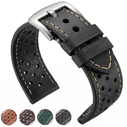 Genuine Cow Leather Watch Strap Bracelet Women Men Breathable Watchband 4 Colors 20mm 22mm 24mm Belt With Steel Pin Buckle
