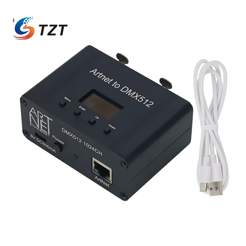 

TZT ARTNET to DMX512 Controller 2-Port Mini Ethernet to DMX Adapter 1024-Channel 5V DC500mA Ethernet Converter