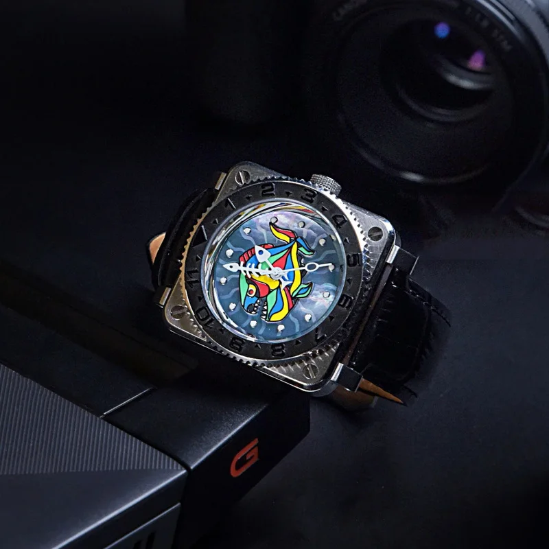 OKPLAY Men Automatic Watch 44mm Customized Modified Square Mechanical Wristwatch 20ATM Waterproof Luminous Sapphire Mirror NH35
