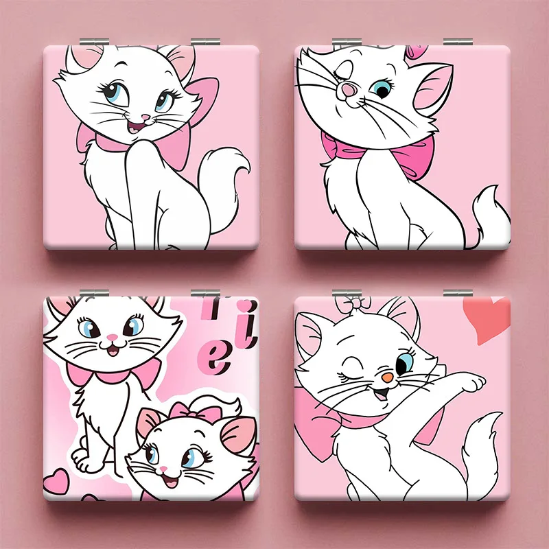 Cute Cartoon Disney Marie Cat Pink Portable Mirror Compact Convenient Fashionable Folding Mirror for Kawaii Girl