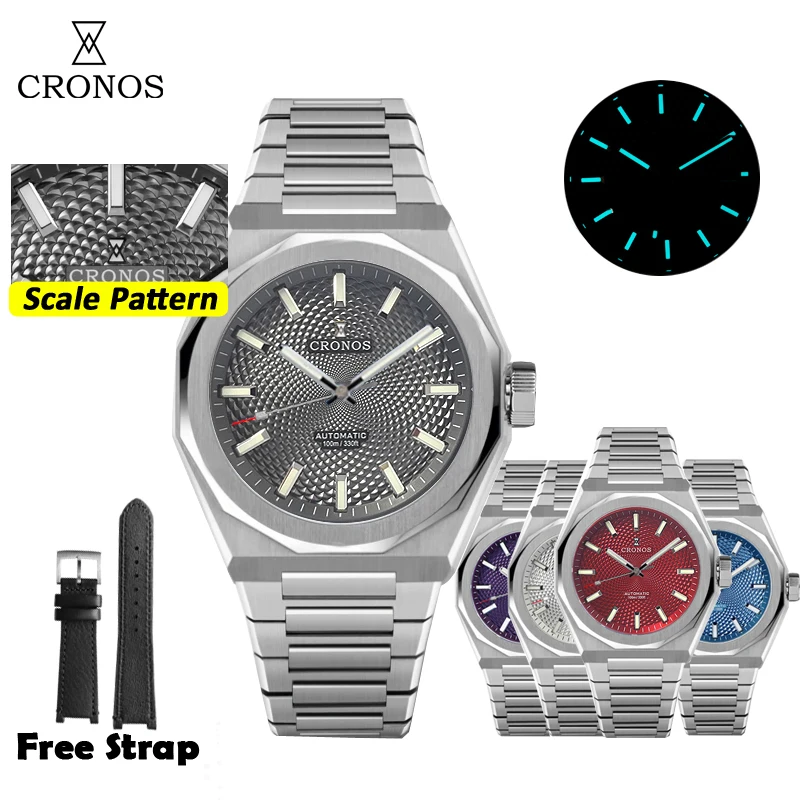 Cronos Luxury Men Watch 39mm Automatic Miyota 9015 Wristwatches Brown Scale Pattern Sapphire 10ATM See-through Back L6038M