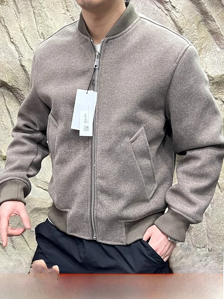 

Thiened Fce Baseball Collar Jaet Men's Faionable Winter Coat Warm Stand Fit Long Sve Zipper Closure Casual Sle