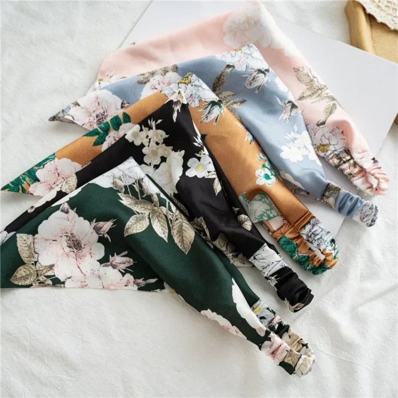 2024 Summer Vintage Print Flower Beach Bandana Hair Scarf Fashion Elastic Rubber Headbands for Women Girl Hair Accessories