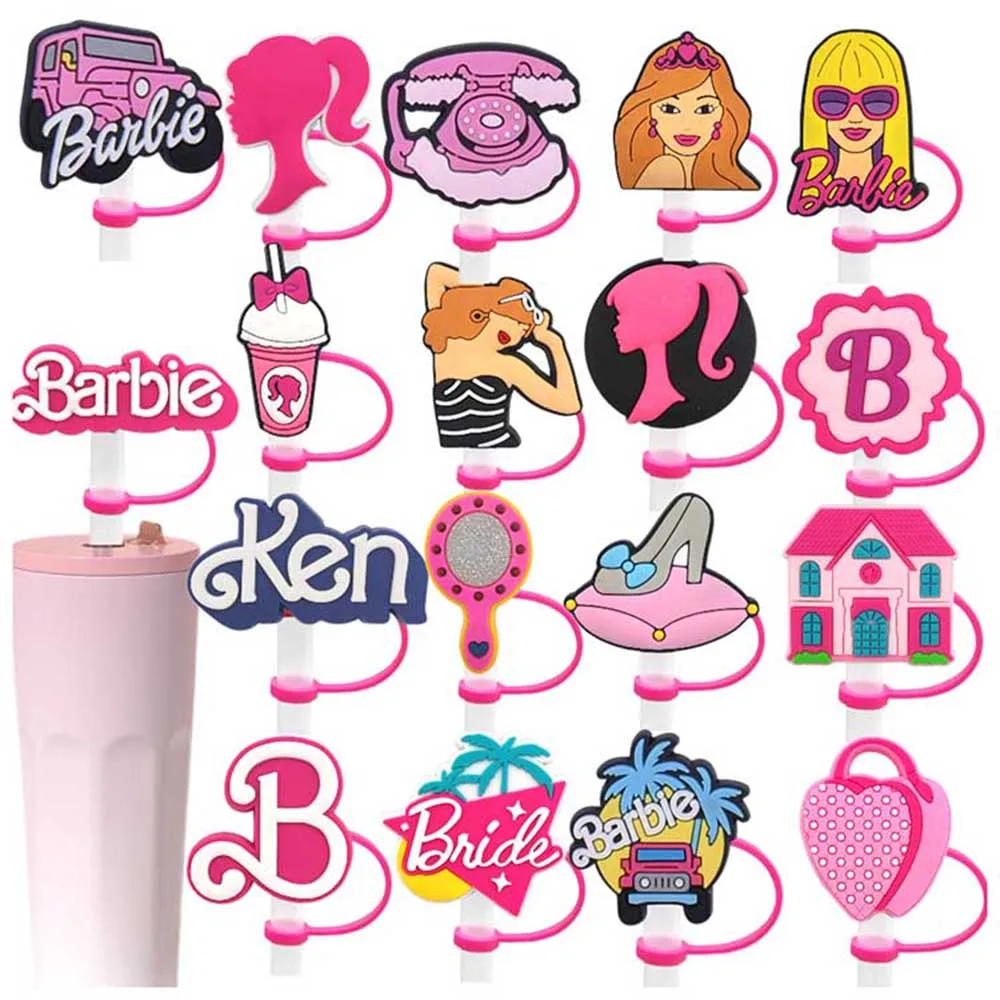 MINISO Barbie Doll Straw Cover Cap Cartoon 10MM Drink Straw Plug Reusable Splash Proof Drinking Fit Cup Straw Cap Charms Pendant