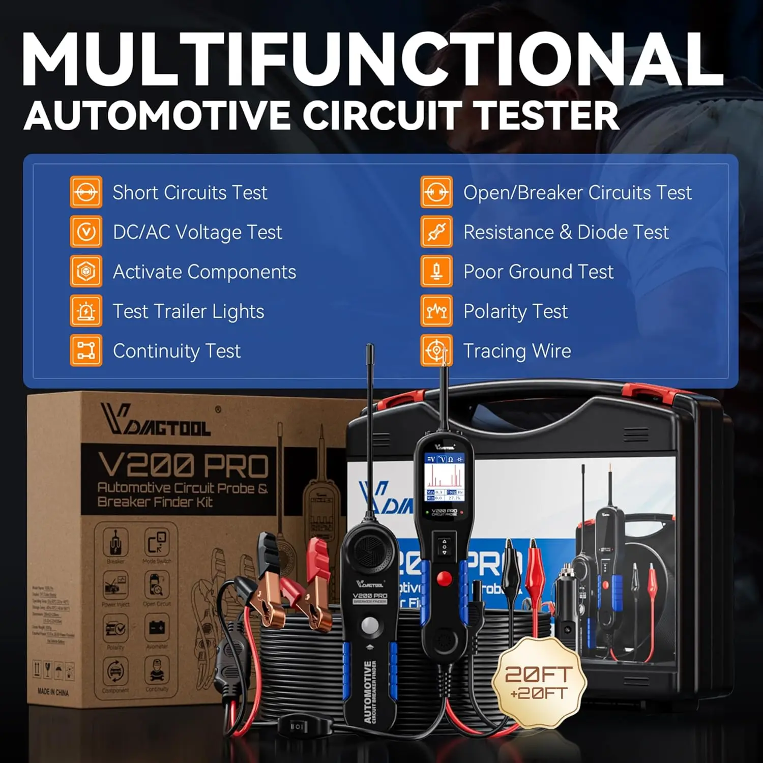 Professional Automotive Circuit Tester Kit with Breaker Finder, Wire Tracer for 12/24V Vehicles