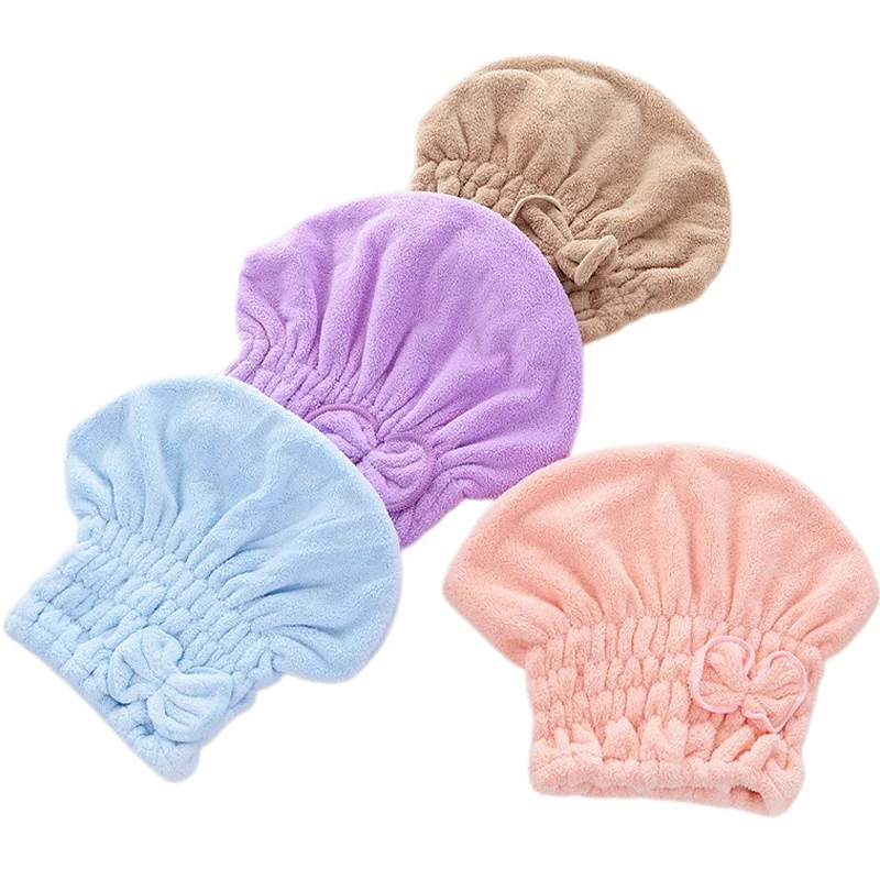 Coral Fleece Dry Hair Cap Korean Bow Princess Hat High Density Women's Turban Head Towels Soft Absorbent Encrypted Shower Cap