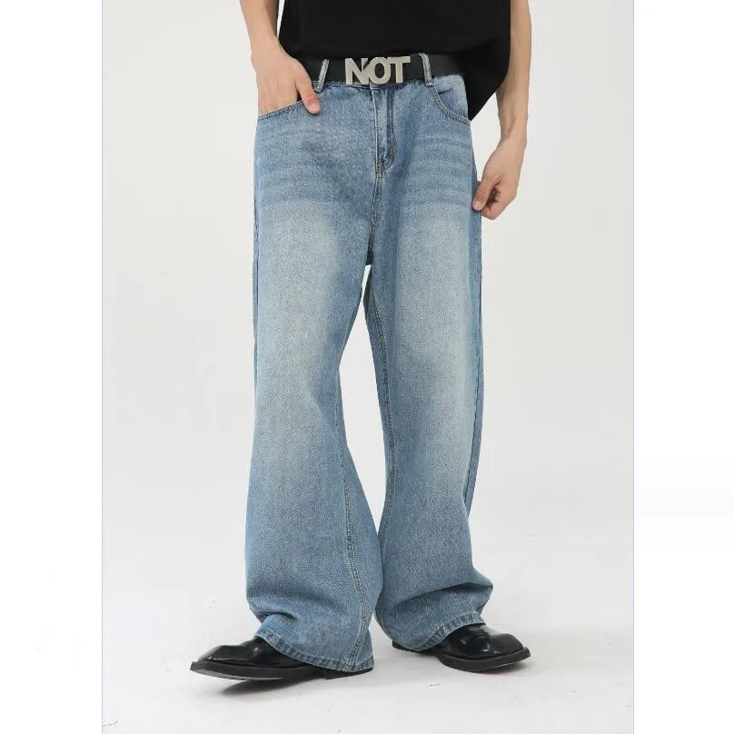 

Y2k Trendy Men's Casual Washed Denim Pants 2023 New Korean Style Loose Wide Leg High Waist Jeans Fashion Versatile w560