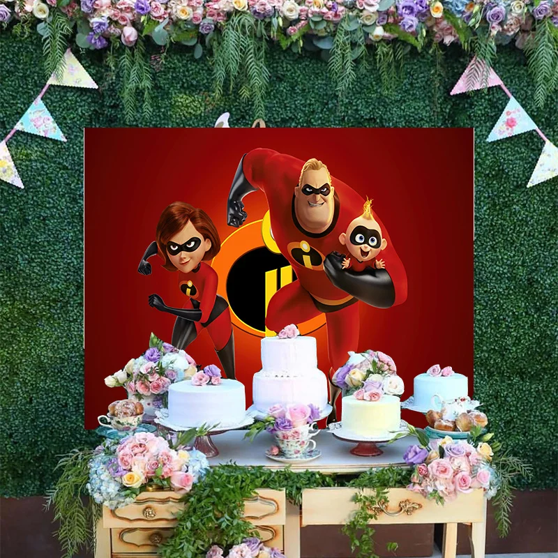 Disney Cartoon The Incredibles Jack-Jack ElastiGirl Mr.Incredible Photo Backdrop Baby Happy Birthday Party Backgrounds Banner