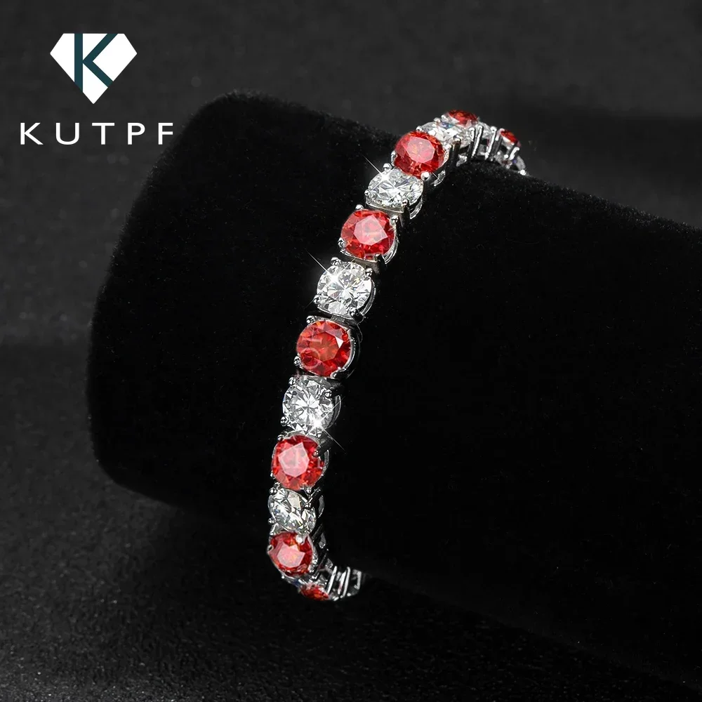 GRA Certified Real 3/4/5/6.5MM Red White Full Moissanite Diamond Tennis Bracelet for Men Women 925 Sterling Silver Bracelets