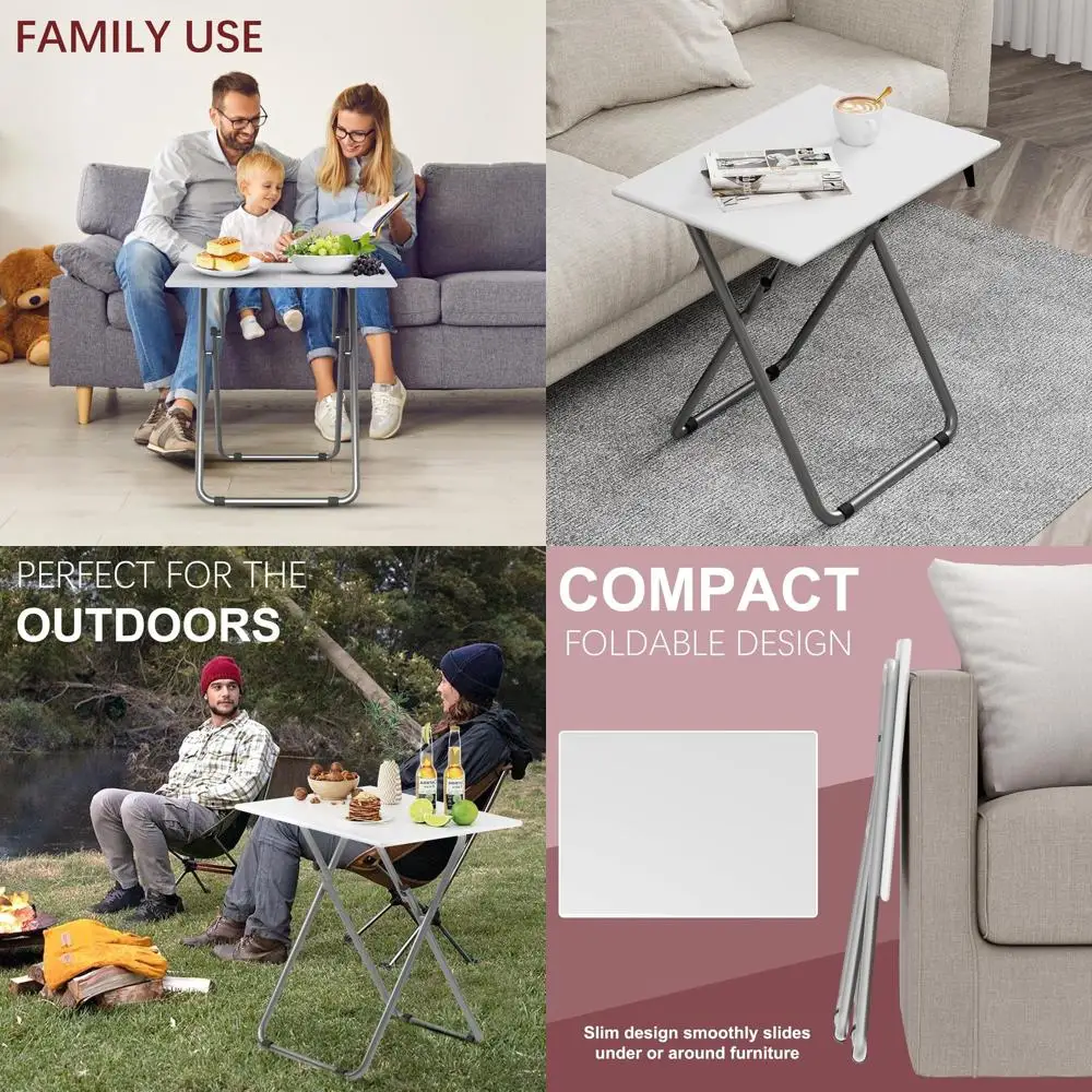 

Прочный белый складной столик для телевизора, 27,3x19 дюймов, сбор не требуется, идеально подходит для еды на кровати или диване.