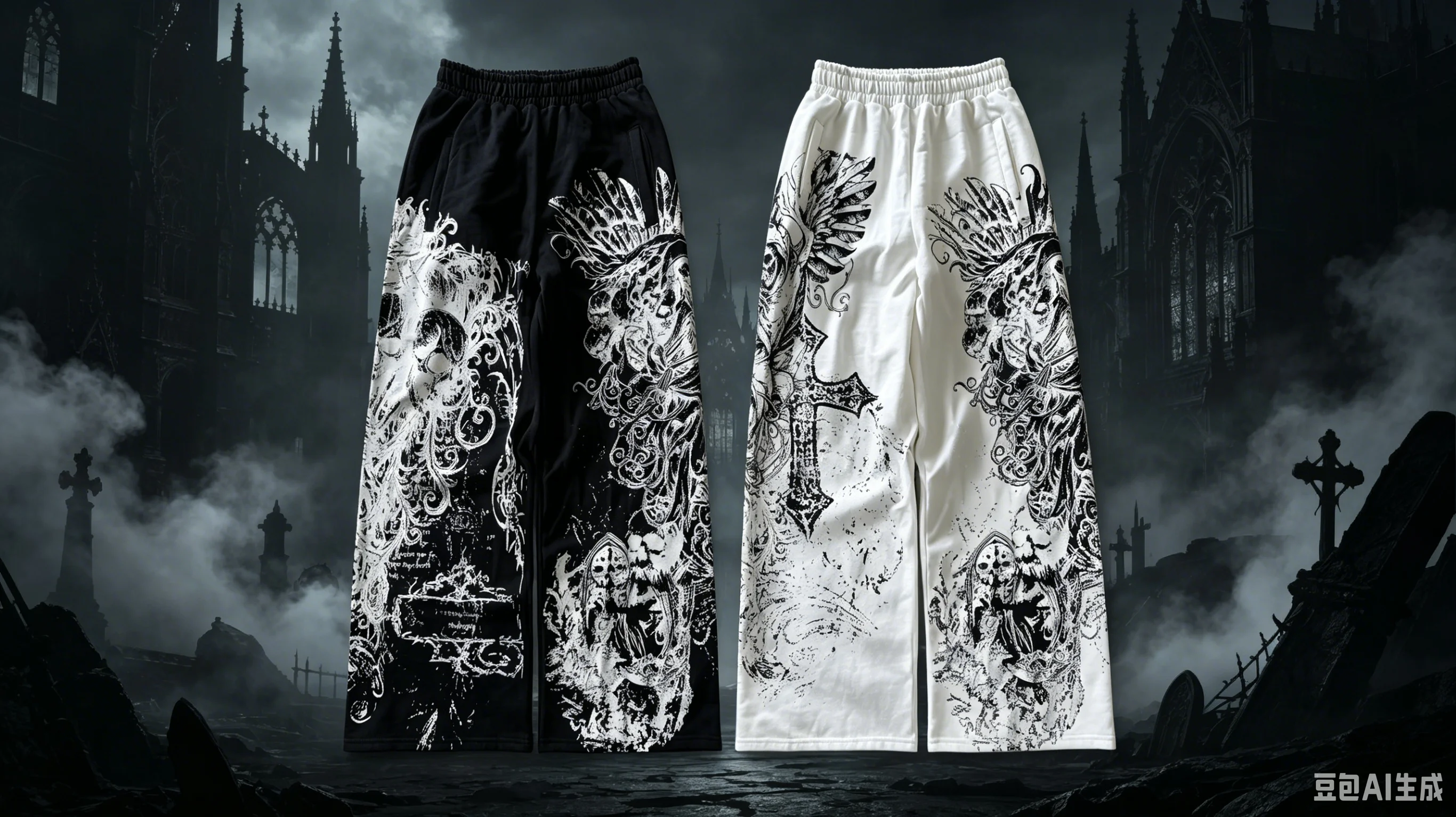 2026 Summer Autumn New Style Gothic Loose Pants Men's Black & White Cross Skull Print Quick Dry Wide Leg Sweatpants Kids