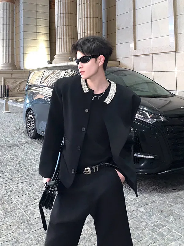 

Мужская куртка свободного кроя из полиэстера с круглым вырезом, инкрустированная стразами, для весеннего сезона, модная