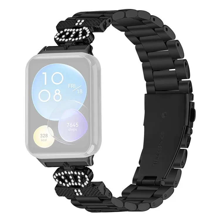 

Stainless Steel Strap for Xiaomi Redmi Watch 4 Crown Shape Rhinestone Decor Watch Band - Black